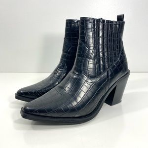 Seven 7 Eve Boot Black Croco Embossed Vegan Leather Western Style Ankle Boots 9
